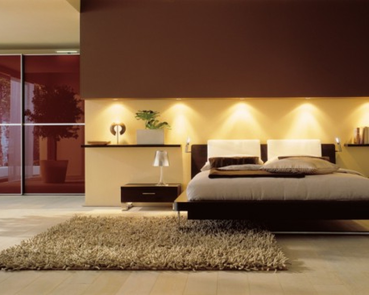 Пушистый ковер в спальне