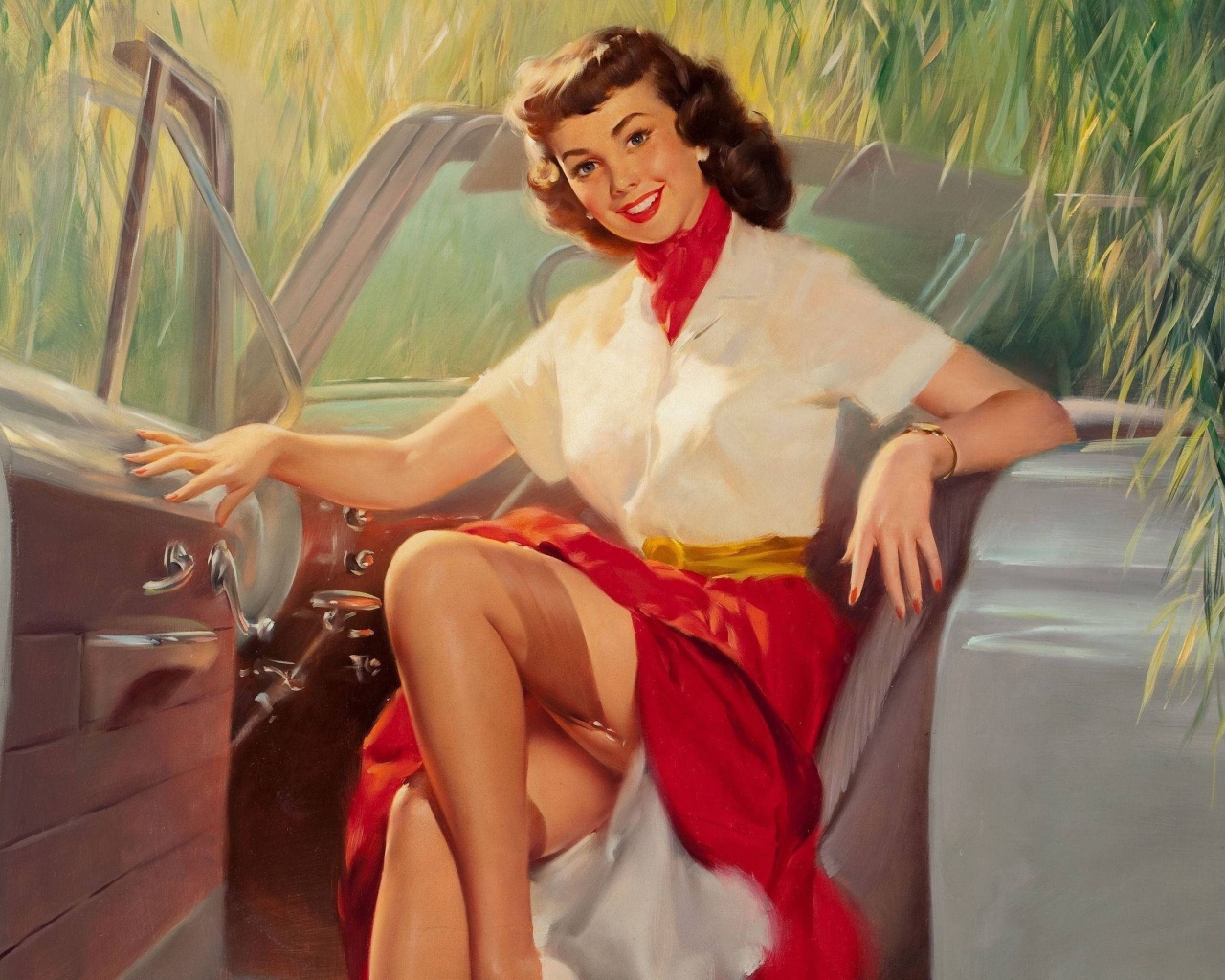 Девушка в красной юбке, ретро