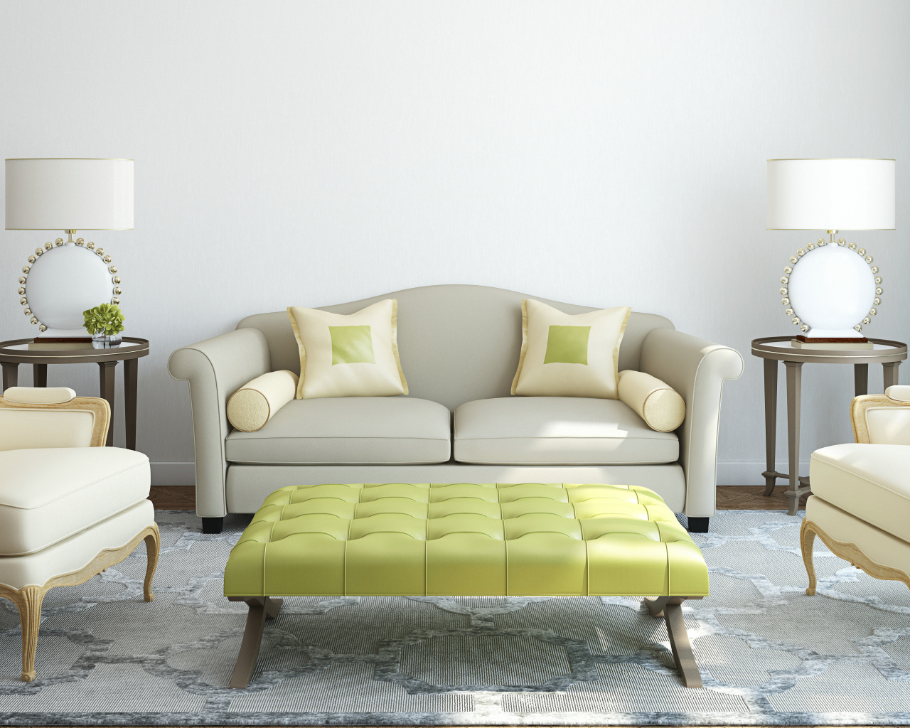 Серо белый тон гостиной