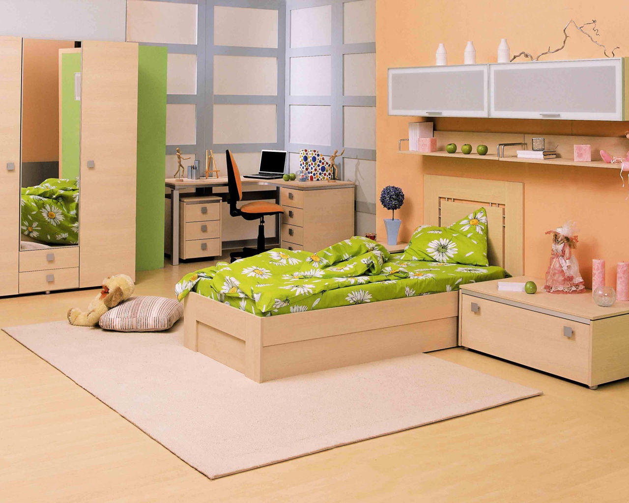 Зеленая постель в детской