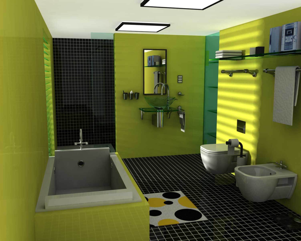 Зеленые панели в ванной