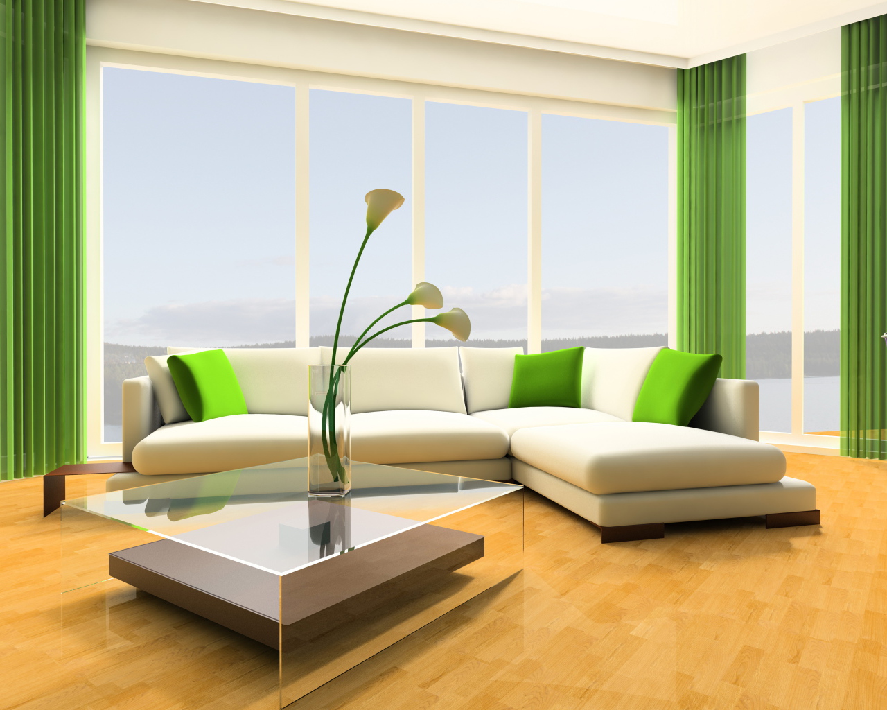 Зеленые тона в оформлении гостиной