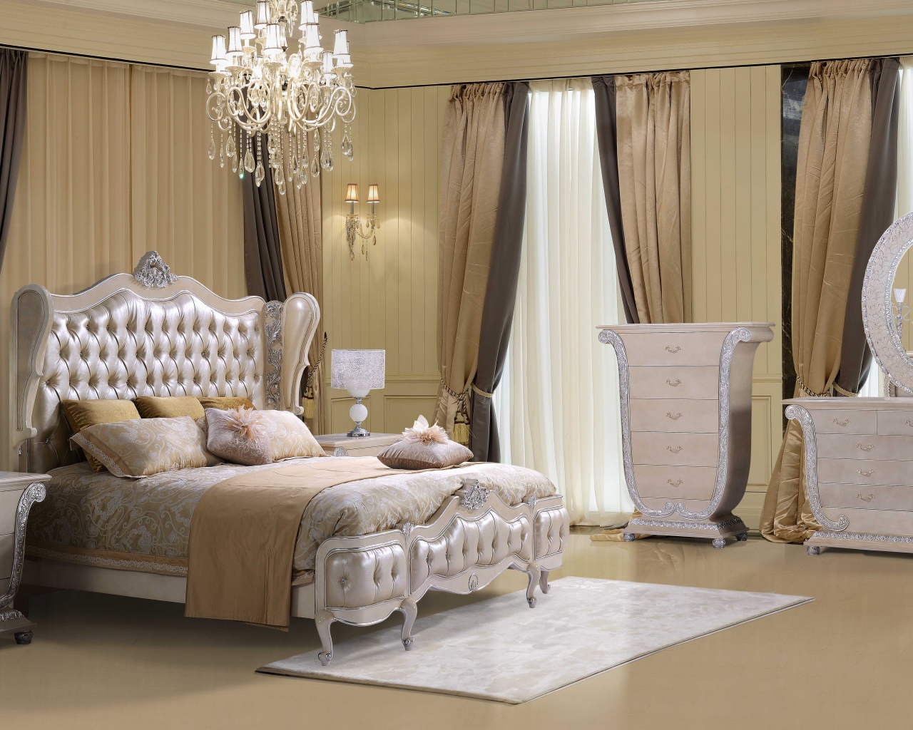 Роскошная спальня с большой кроватью