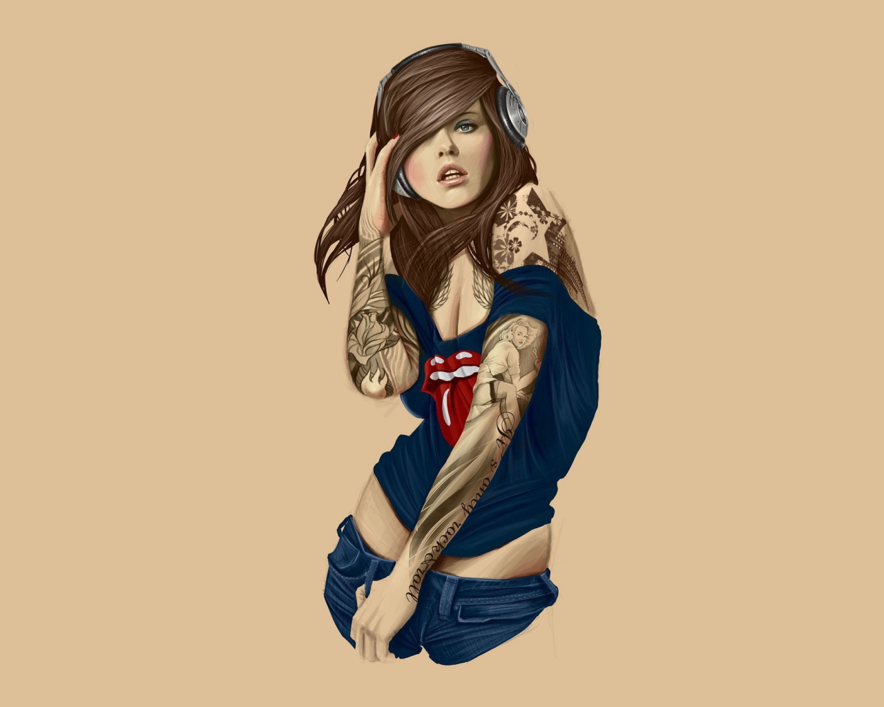Modern girl with tattoos on his hands