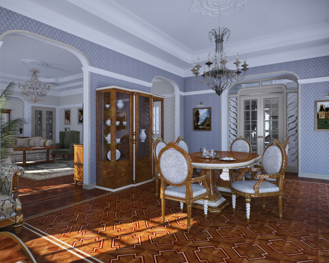 Паркет на полу в столовой