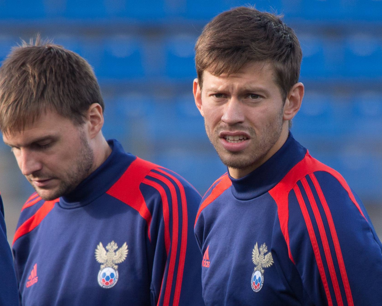 Нападающий сборной России Федор Смолов на тренировке