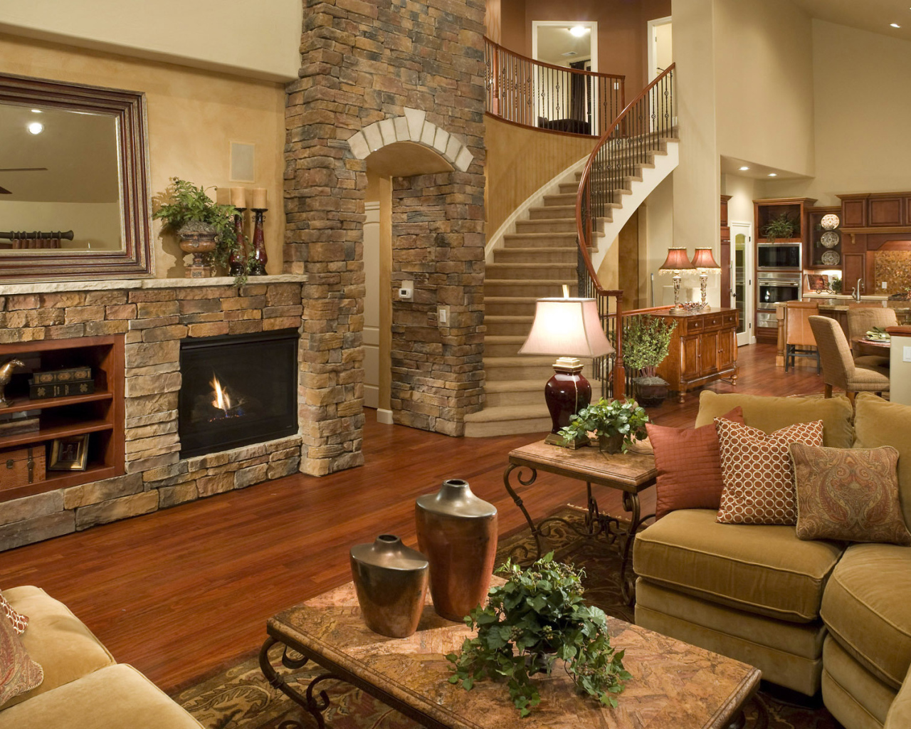 Каменные стены в гостиной