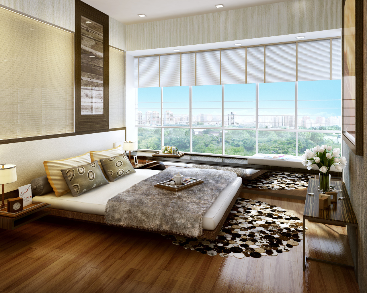 Окно на всю стену в спальне