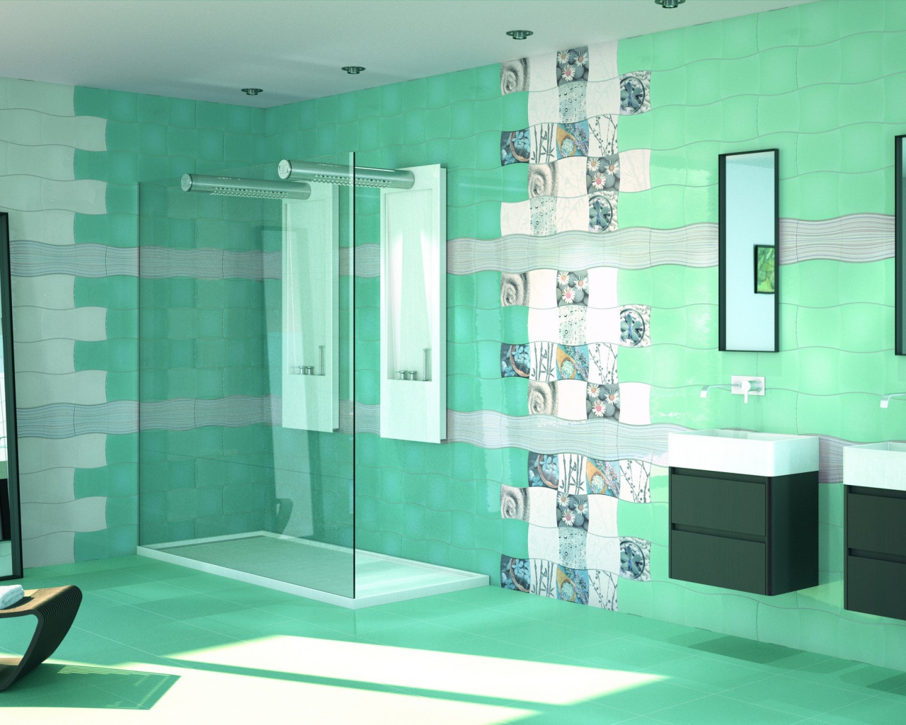 Бирюзовый кафель в ванной