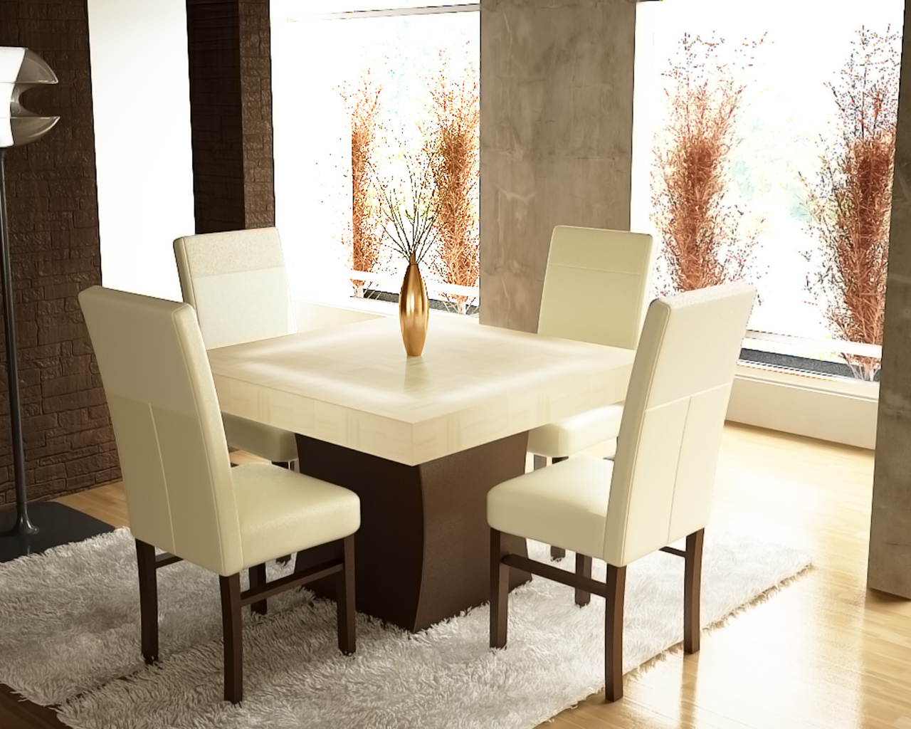Мебель из белой кожи в столовой