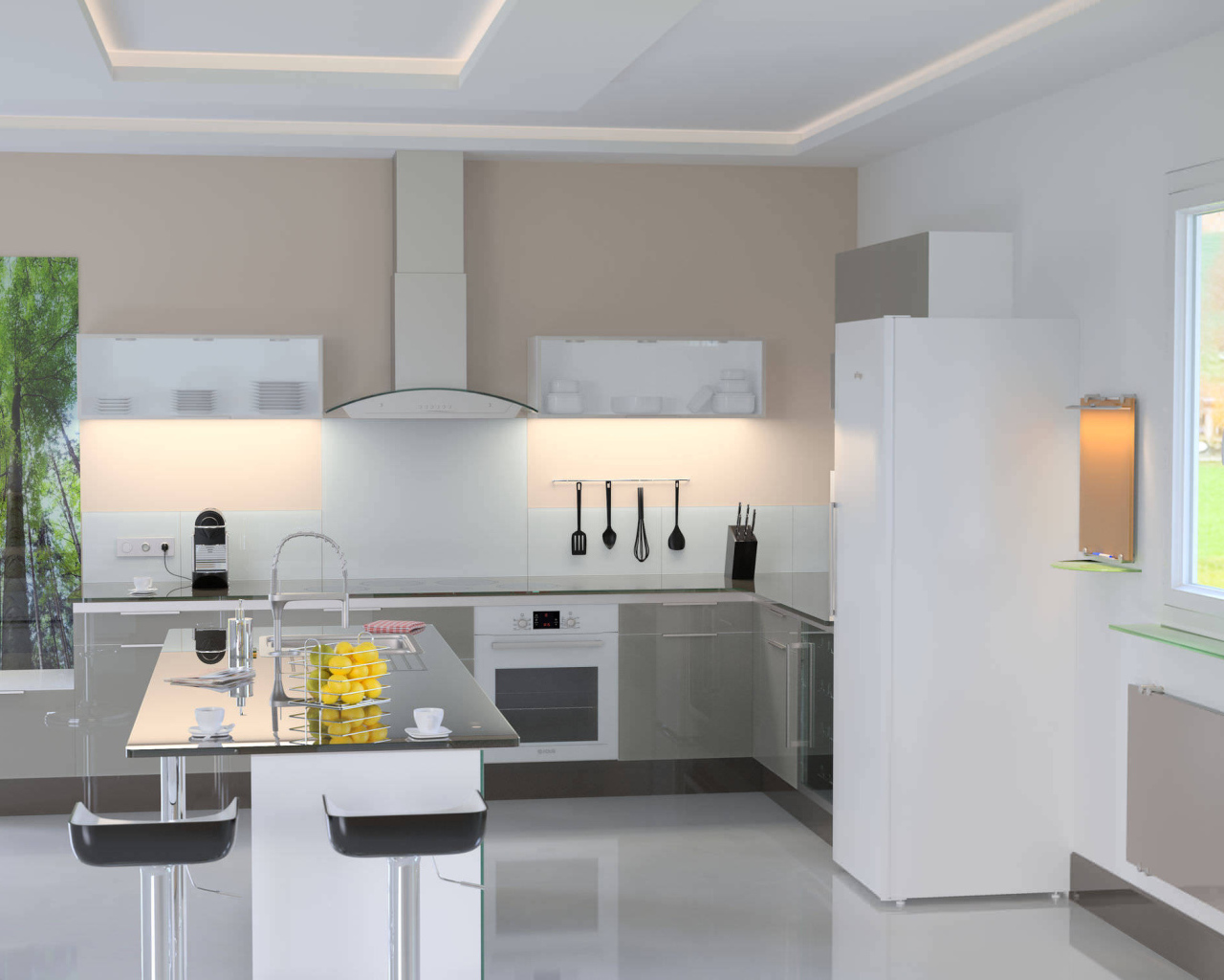 Белый холодильник в кухне