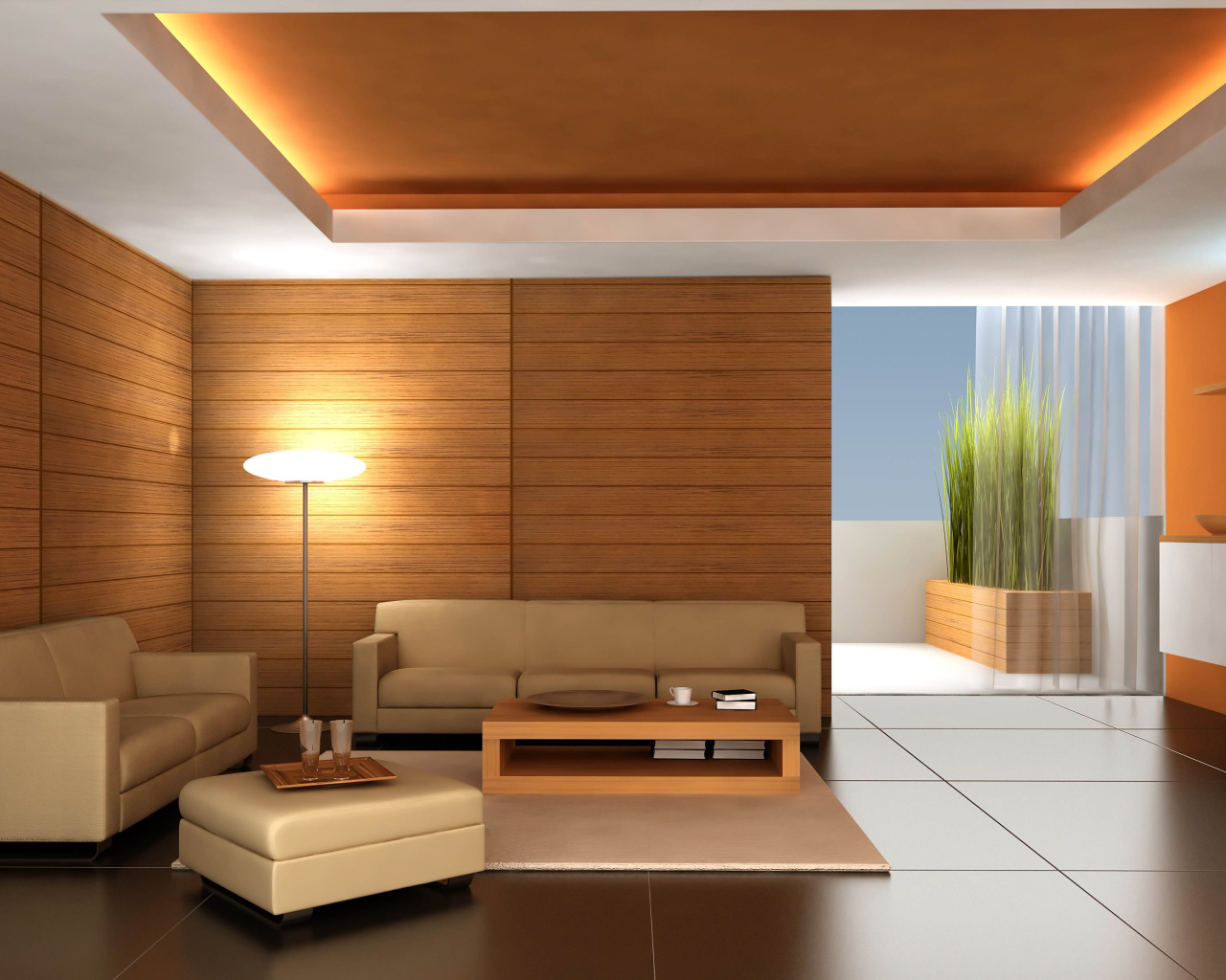 Деревянные панели в гостиной