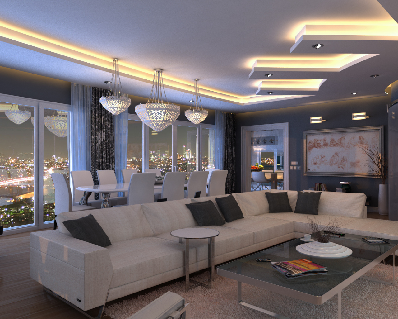 Большой белый диван