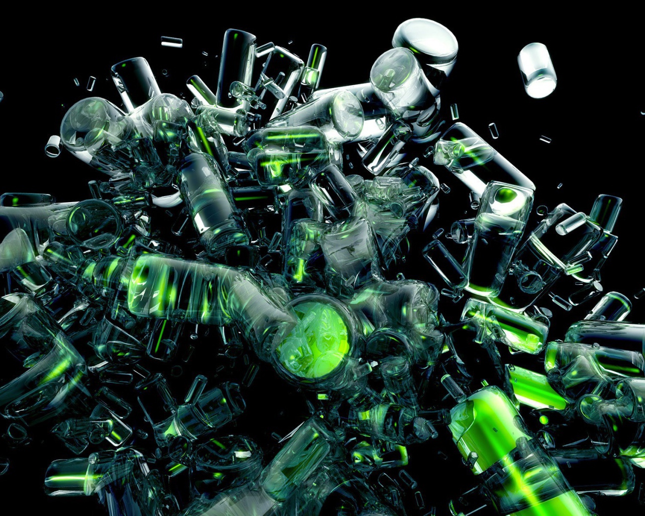 Абстрактная скульптура из зеленых бокалов