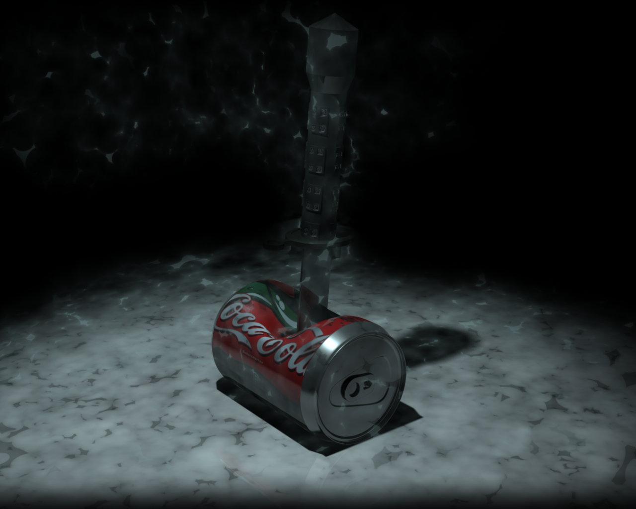 Банка Колы пробита ножем