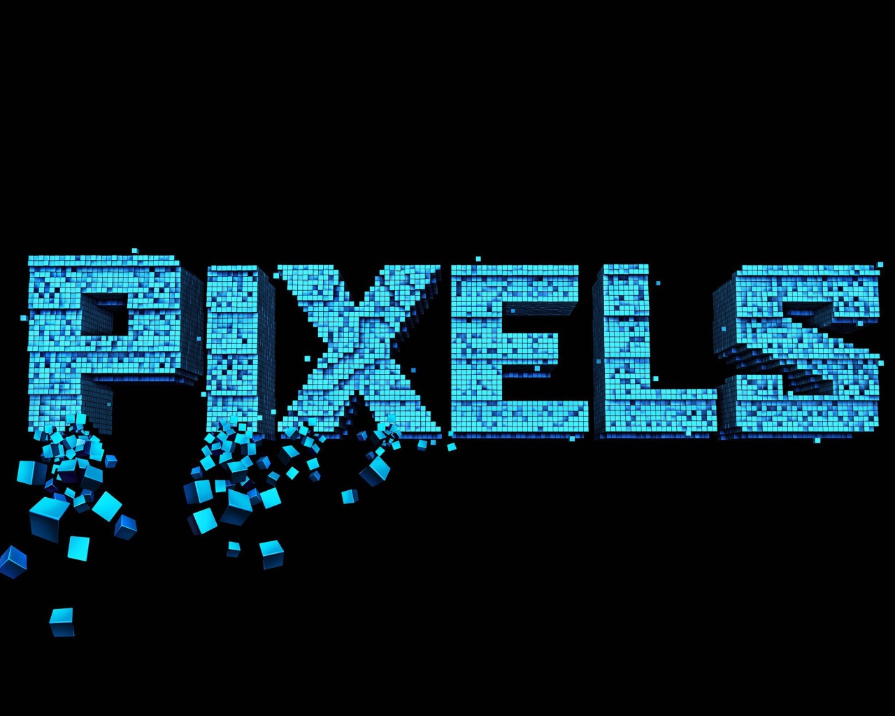 Надпись Пиксели на черном фоне, 3Д графика