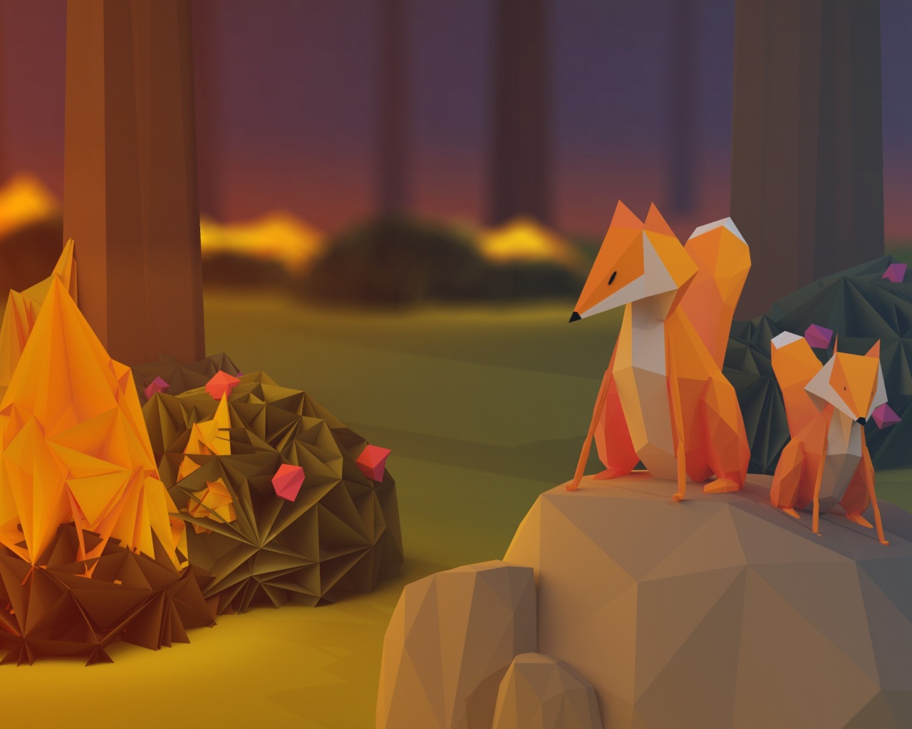 Лисы в лесу, 3-Д модель