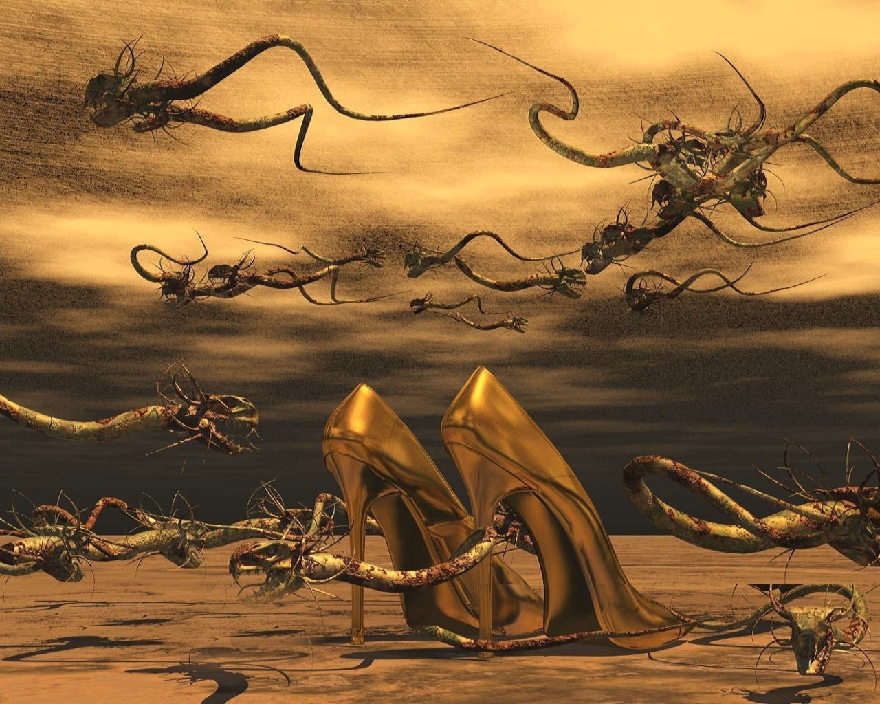 Золотые женские туфли на шпильках