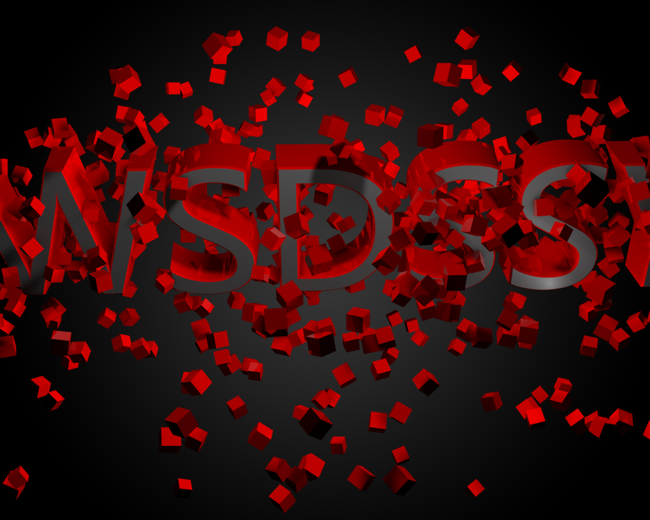 Буквы из красных кубов на черном фоне