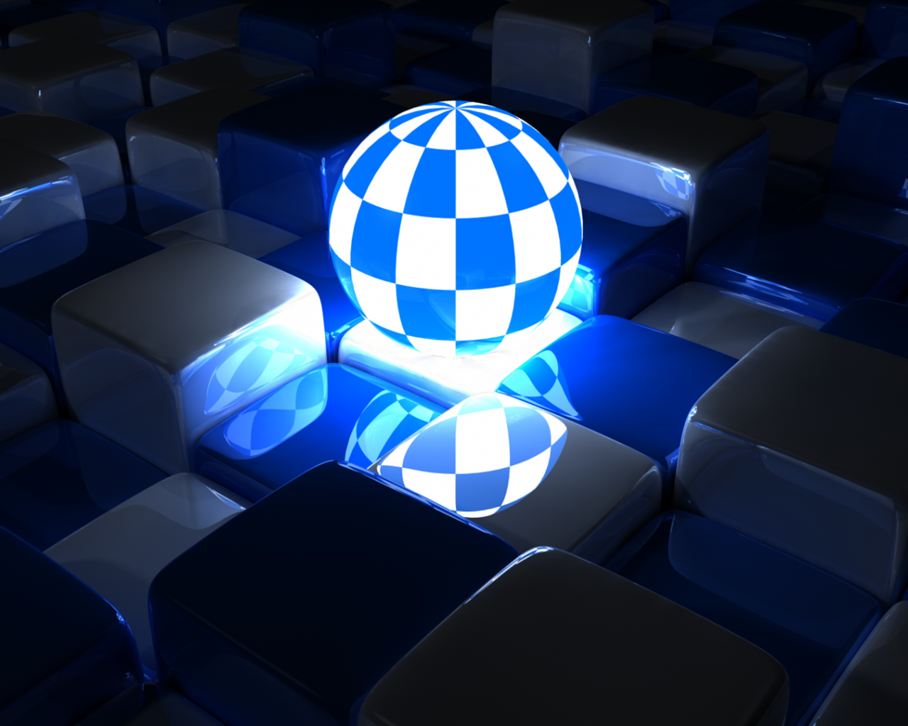 Светящийся шар среди кубов