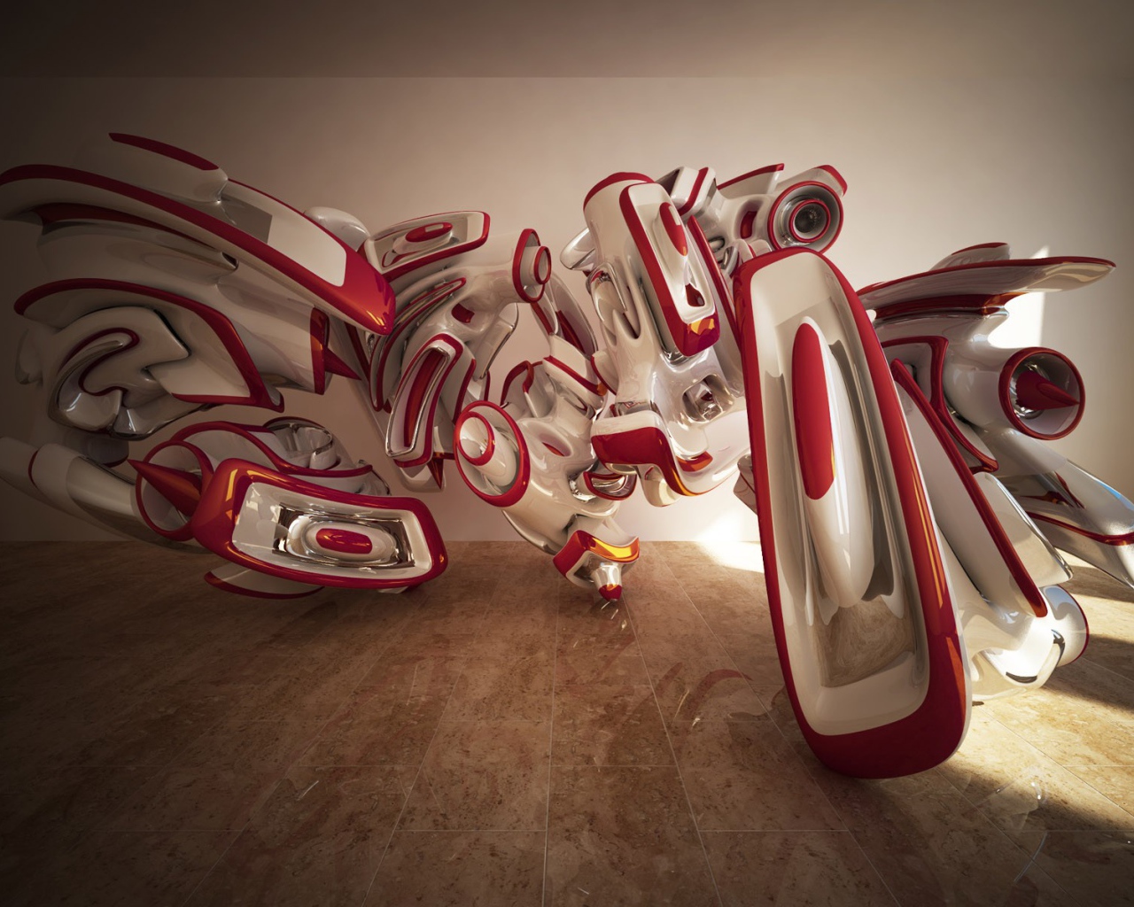 Красно белые 3Д структуры в комнате