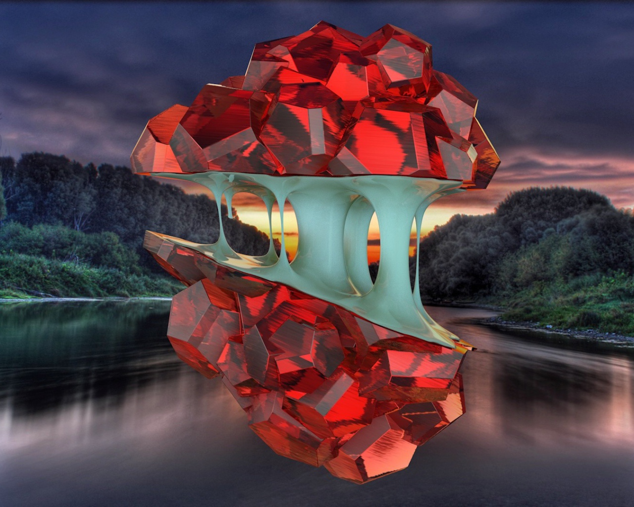 Рубиновые деревья над водой, 3Д модель