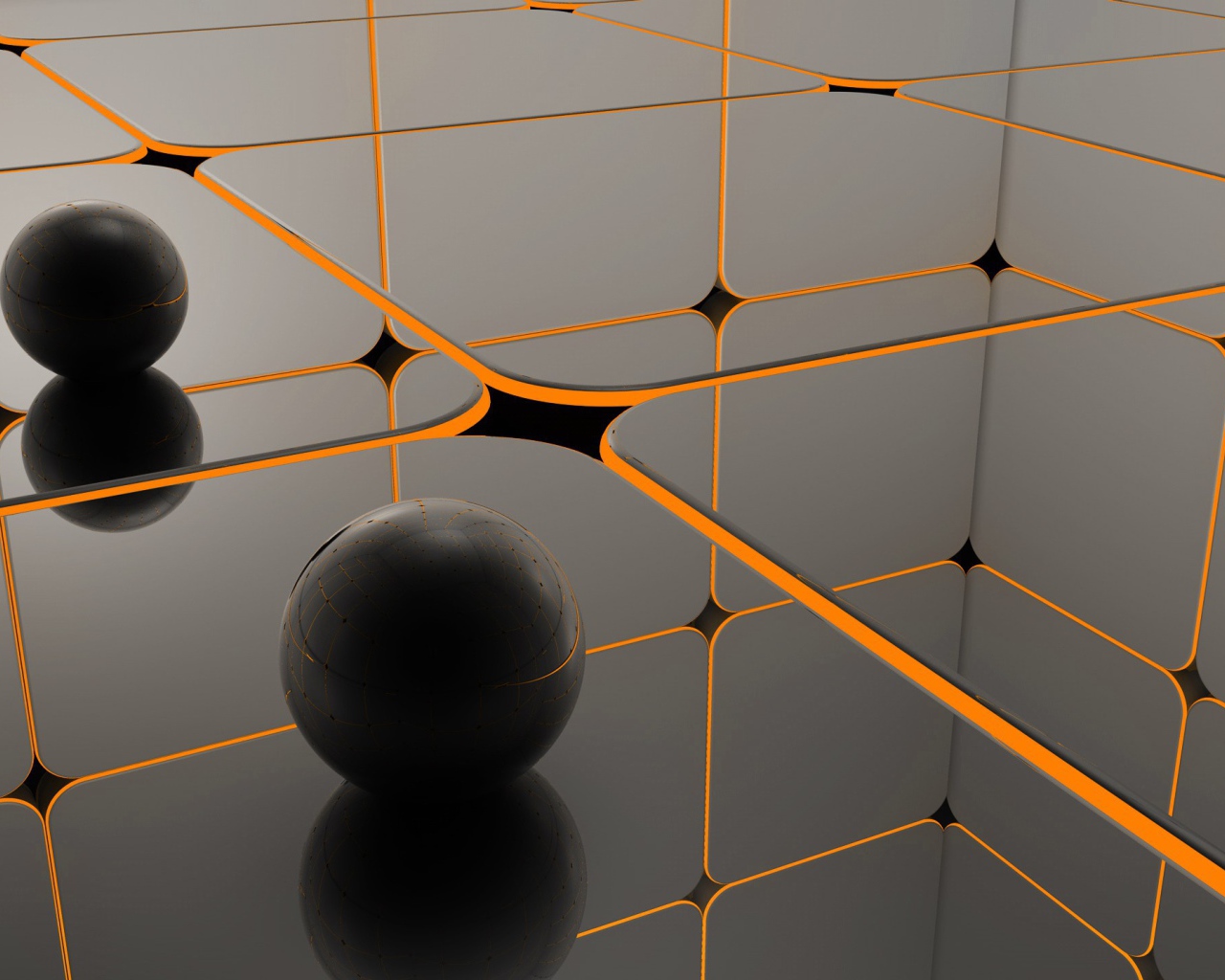 Черные шары в оранжевой сети