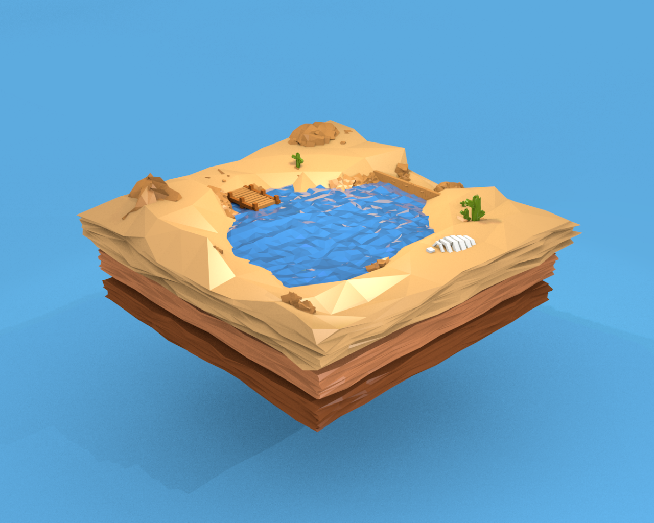 Озеро среди песка, 3Д модель
