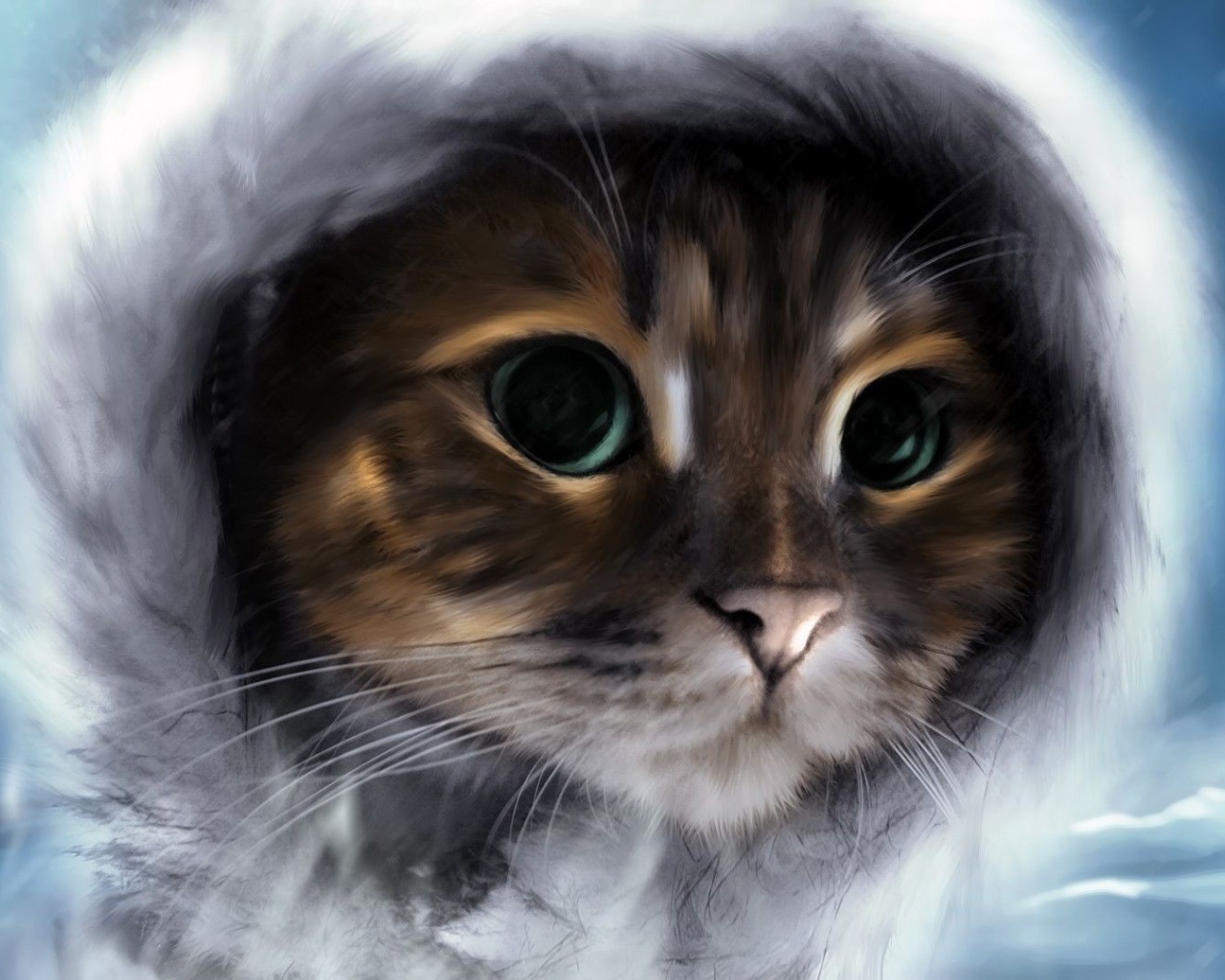 Кот в меховом капюшоне