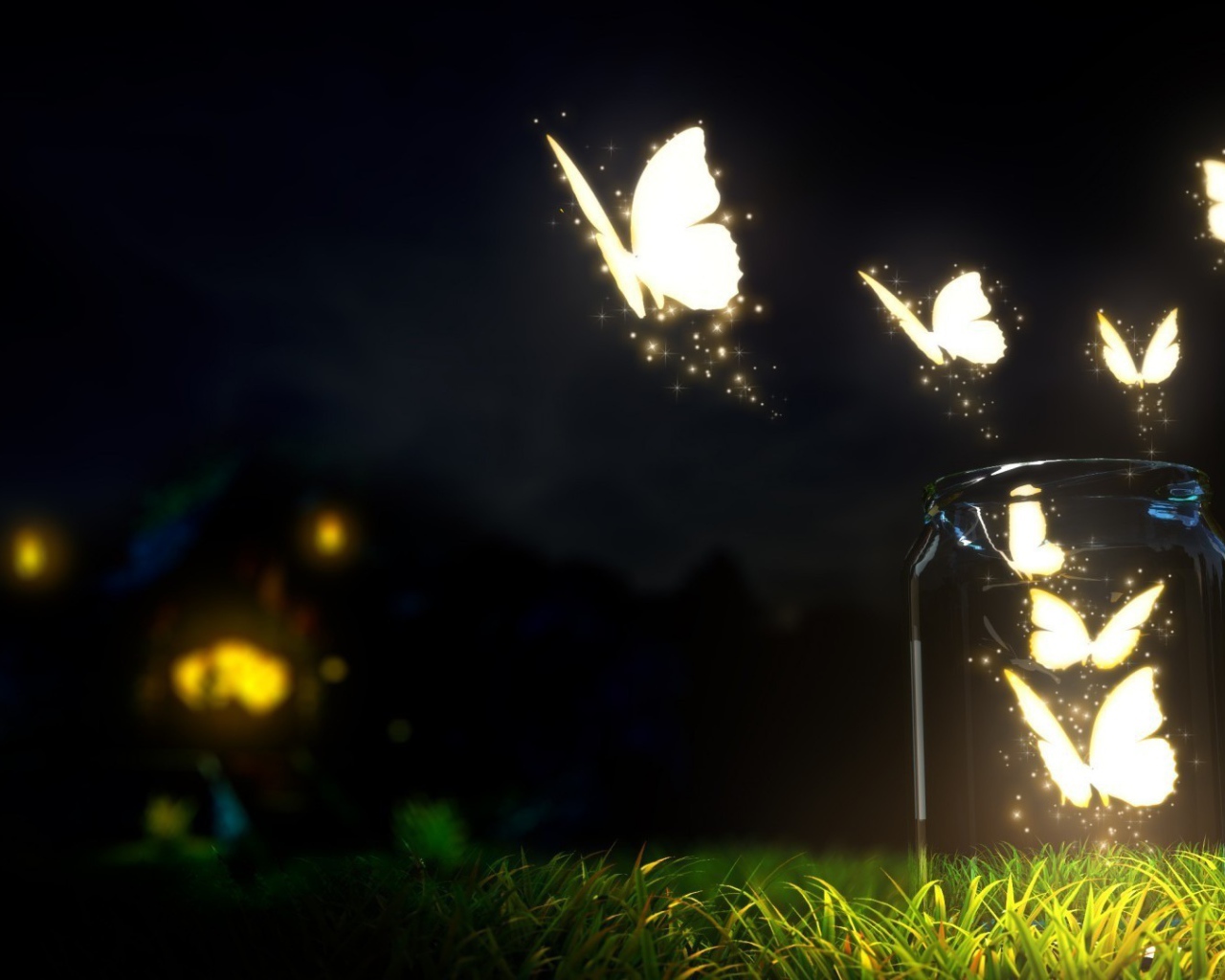 Светящиеся бабочки вечером