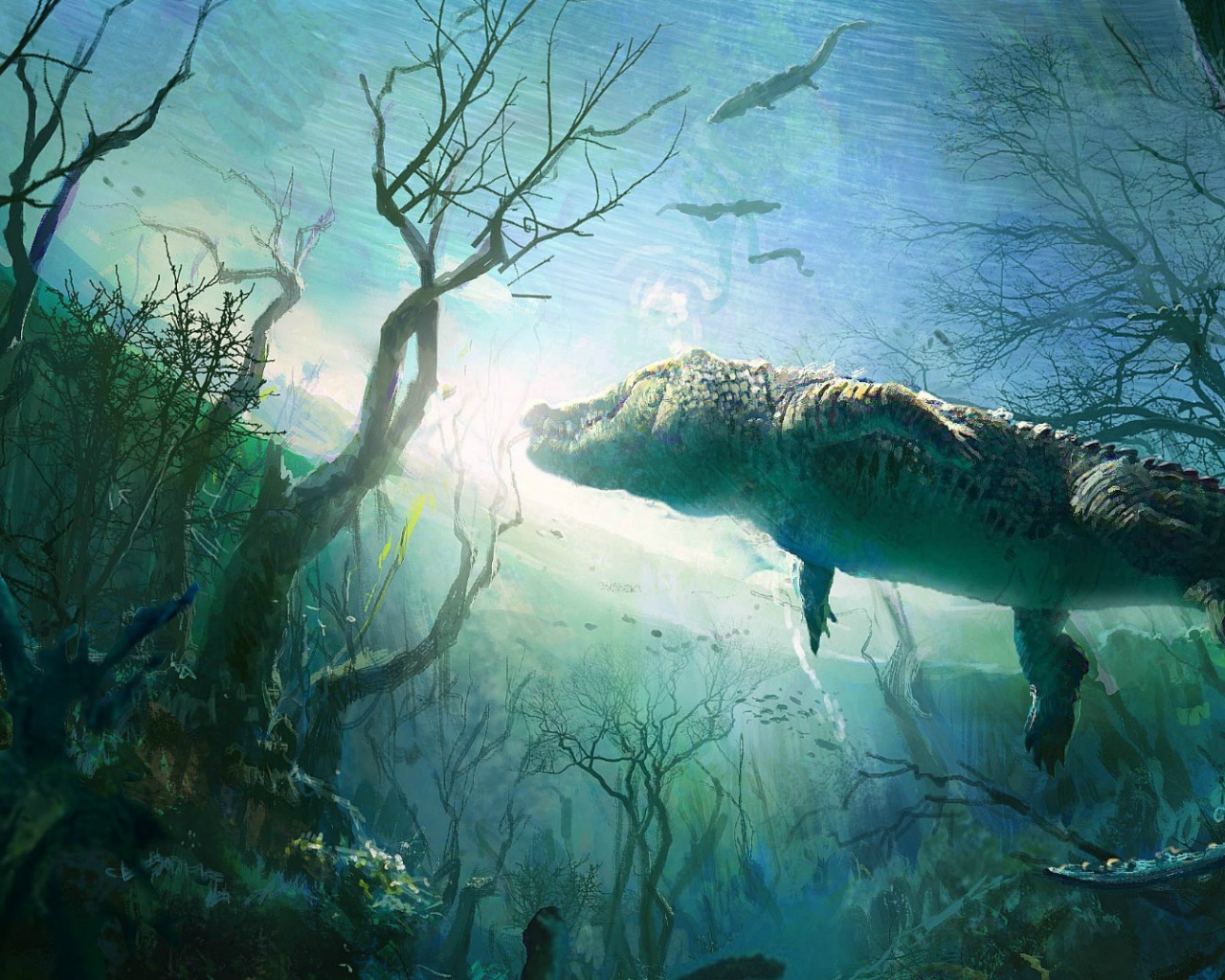 Крокодил в воде реки