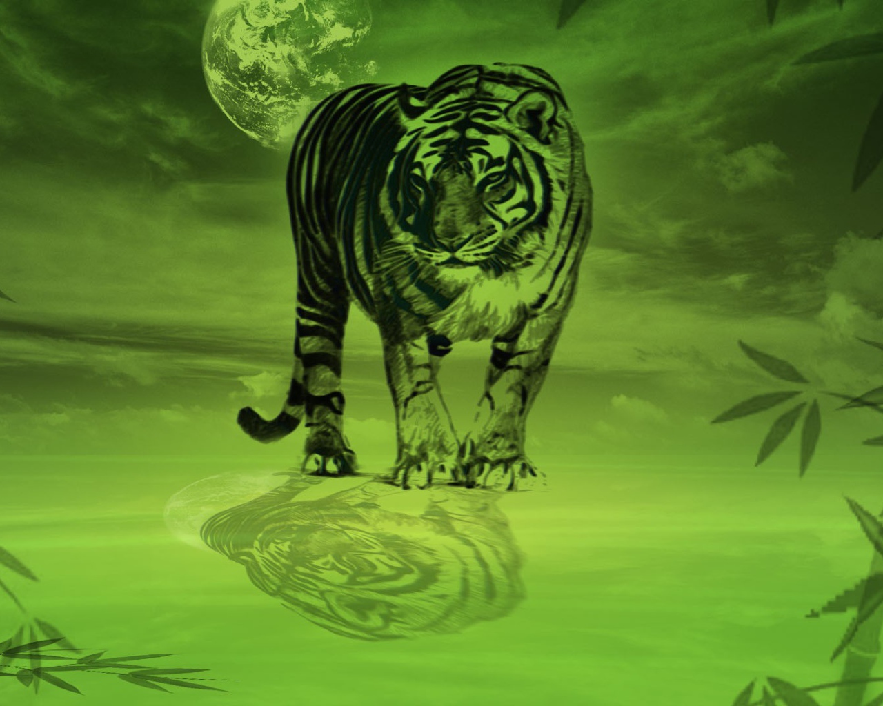Тигр в зеленых тонах