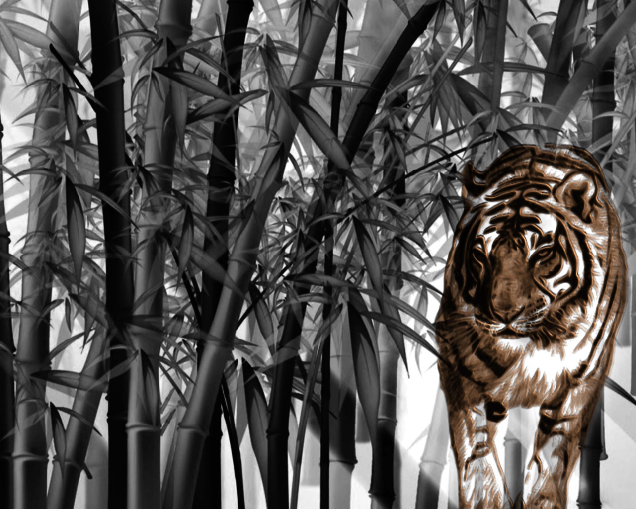 Тигр среди бамбука