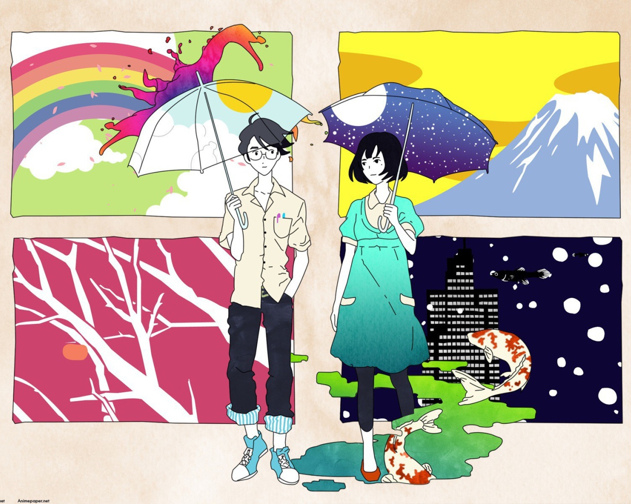 Акаши и Ваташи из аниме Сказ о четырех с половиной татами