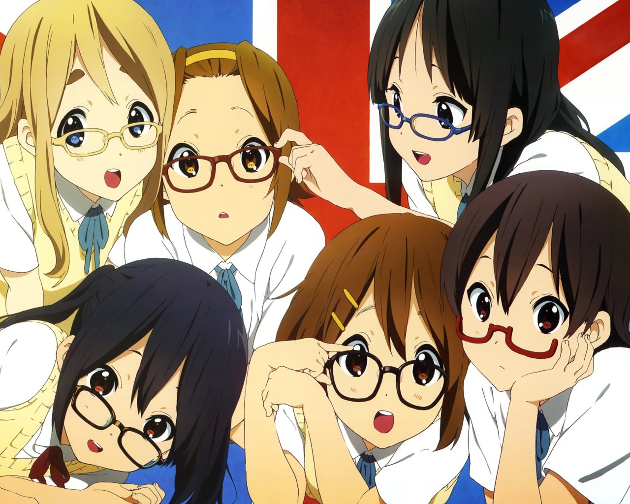 Девушки аниме на фоне флага Великобритании