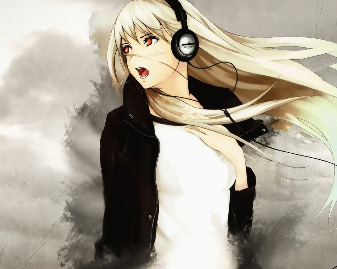 Аниме блондинка в наушниках