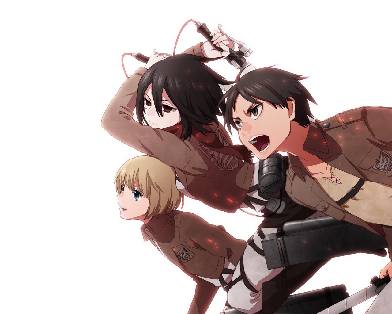 Герои аниме Атака Титанов идут в атаку