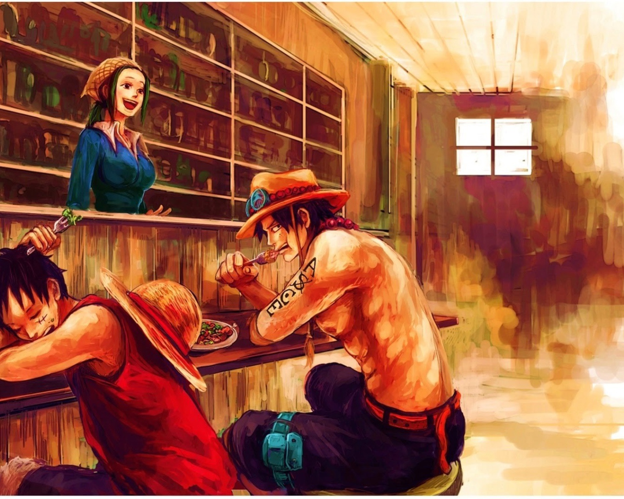 Герои аниме Большой куш в баре