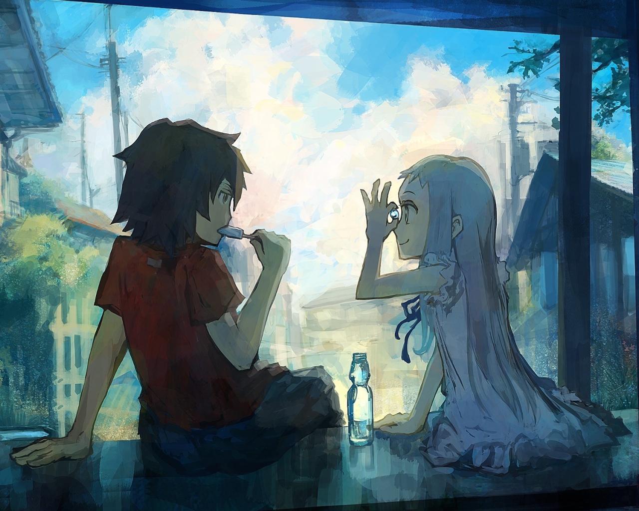 Аниме девушка Honma Meiko с подружкой