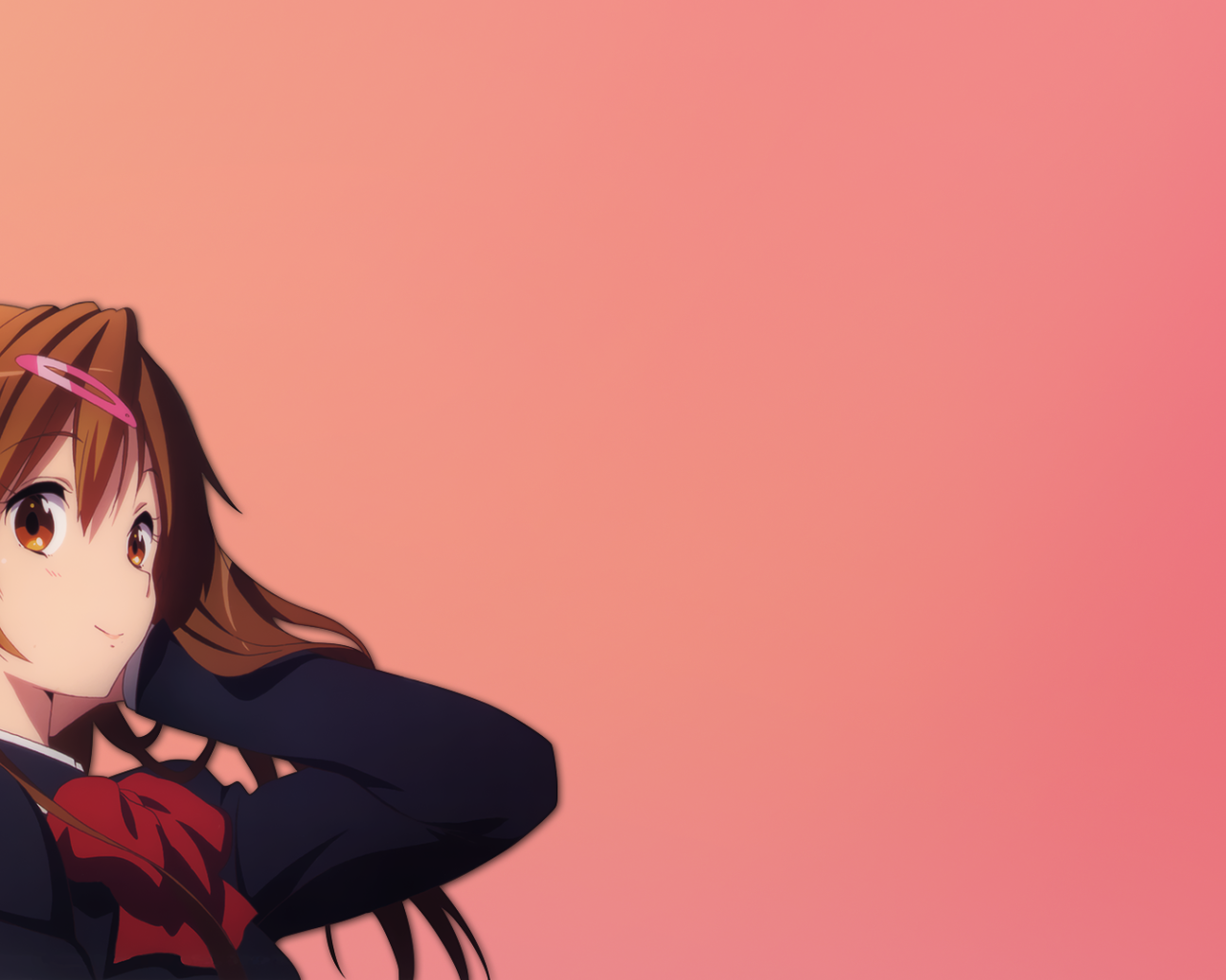 Аниме девушка Нибутани Шинка, розовый фон