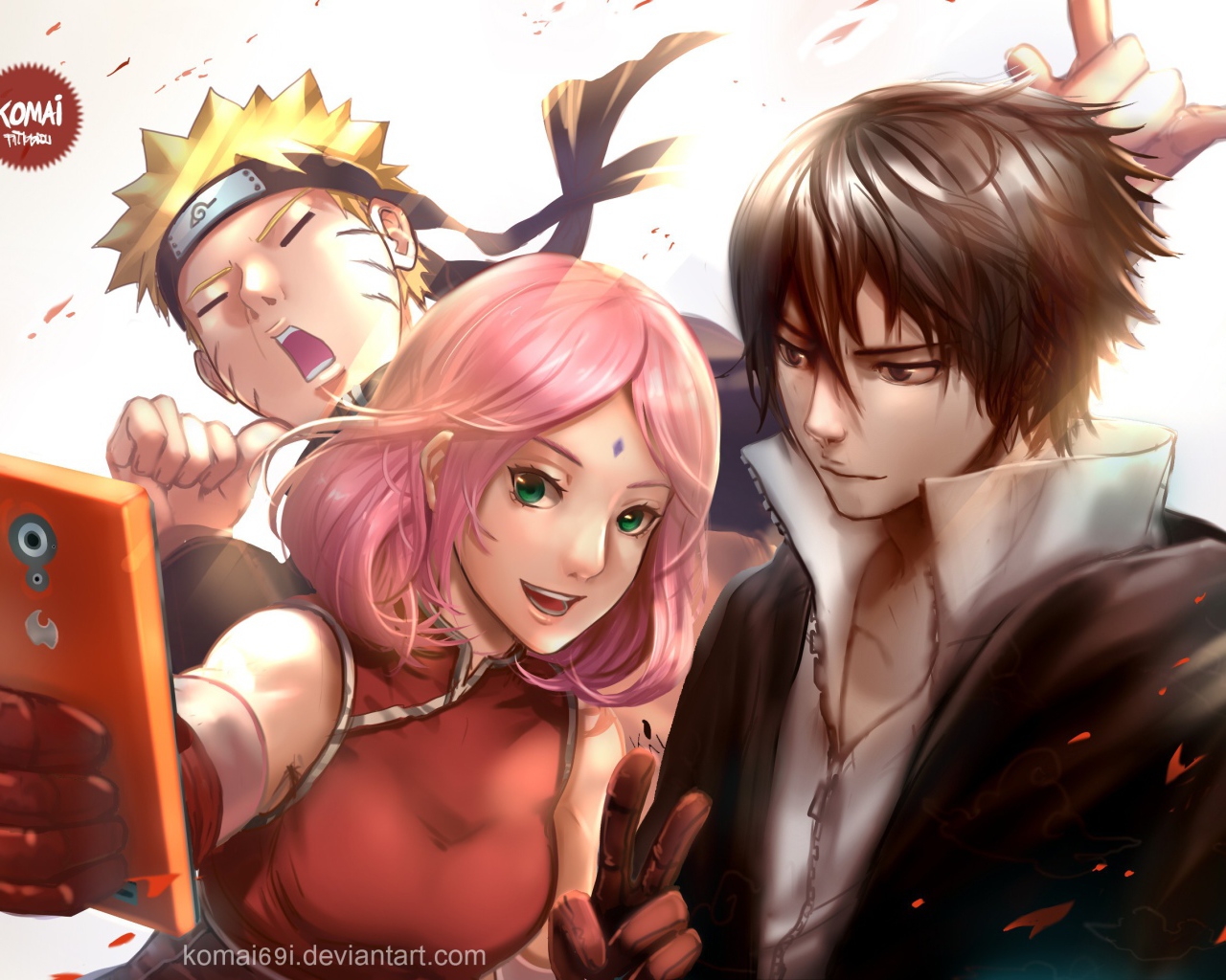 Девушка аниме Сакура Харуно  с персонажами Наруто