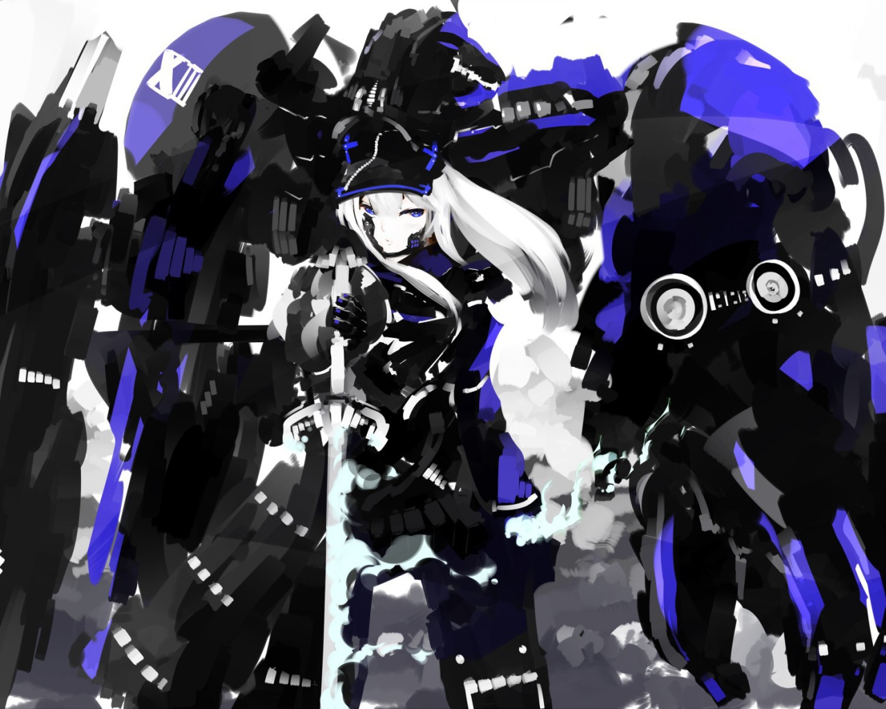 Аниме девушка и синий робот