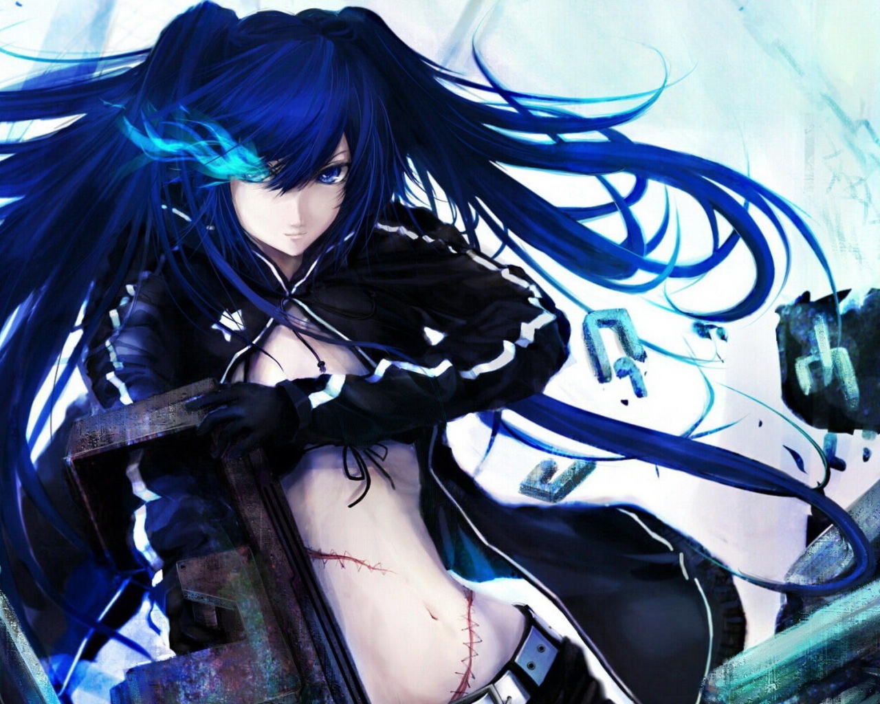 Девушка герой аниме с синими волосами