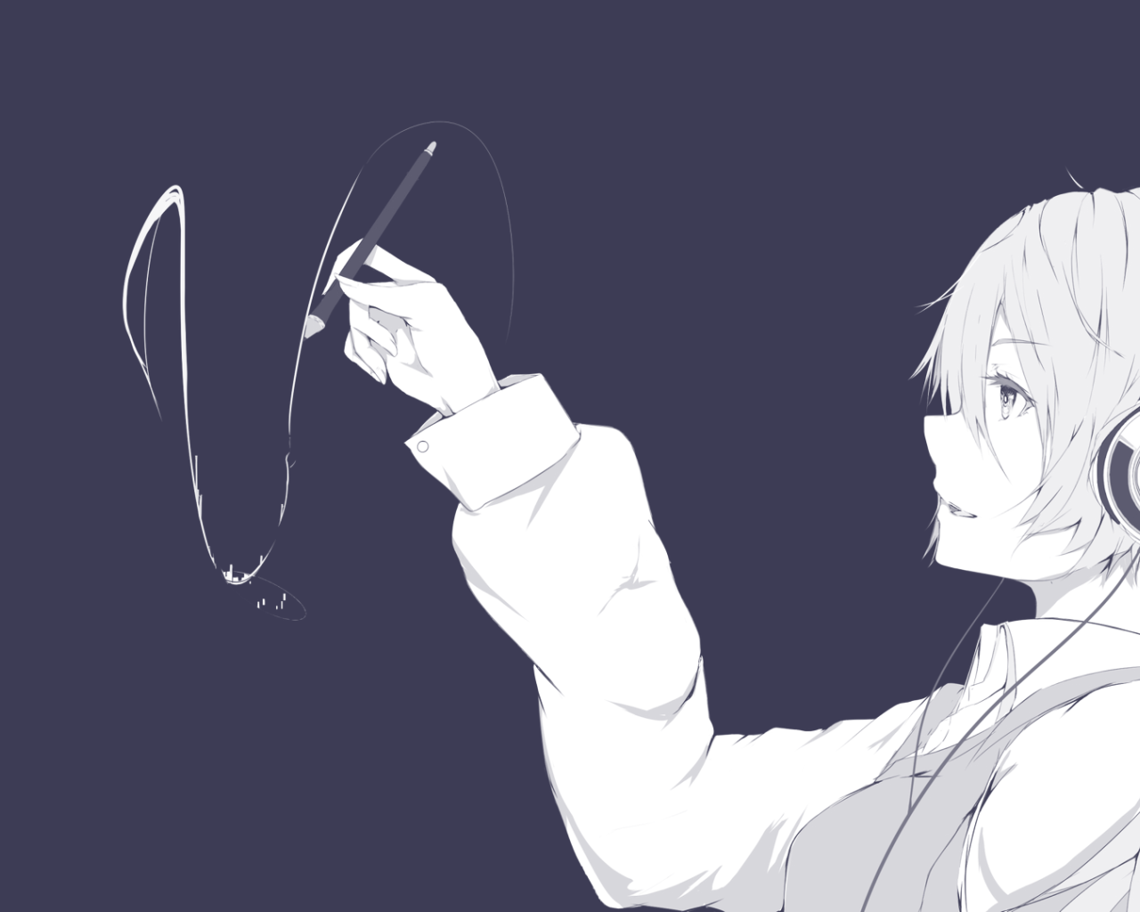 Девушка аниме рисует в воздухе