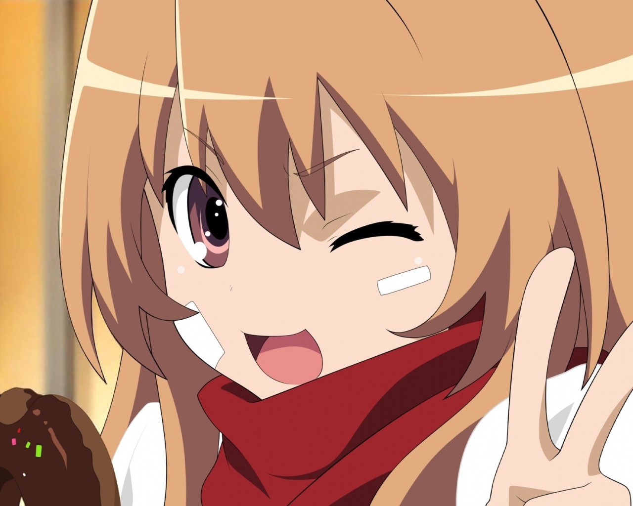 Девушка аниме кушает пончик и подмигивает