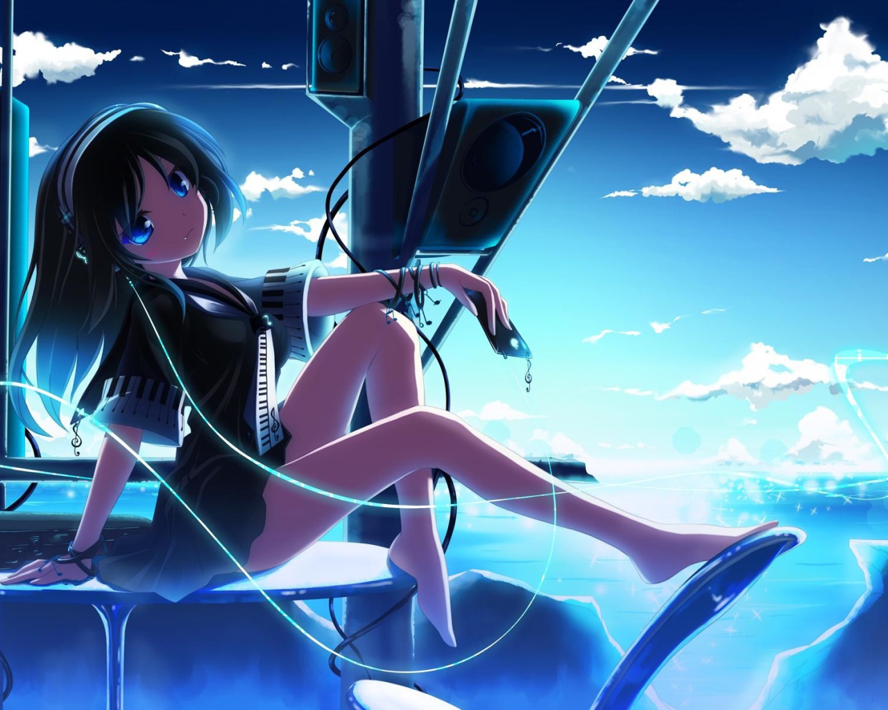 Девушка аниме наслаждается музыкой