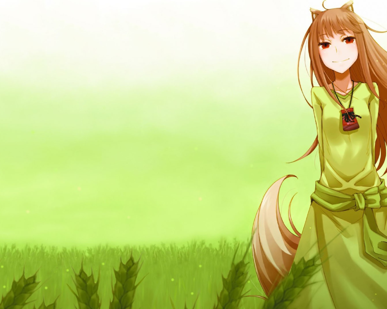 Девушка аниме в зеленом платье