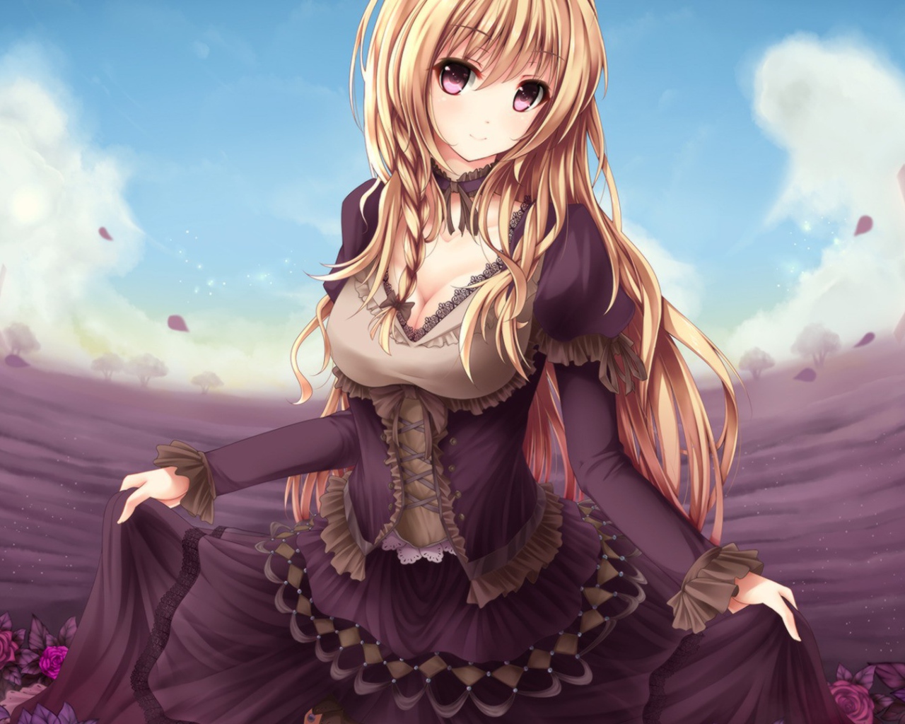 Аниме девушка в шикарном черном платье