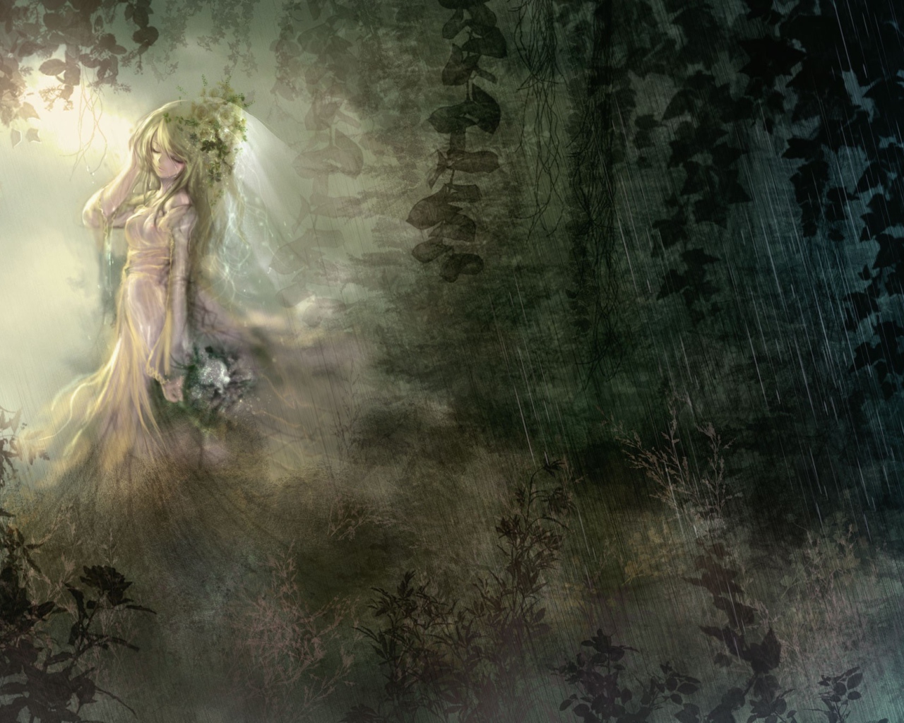 Аниме девушка под дождем