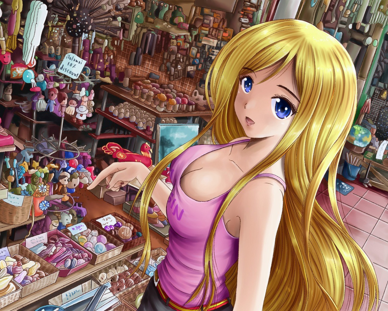 Девушка аниме в магазине косметики